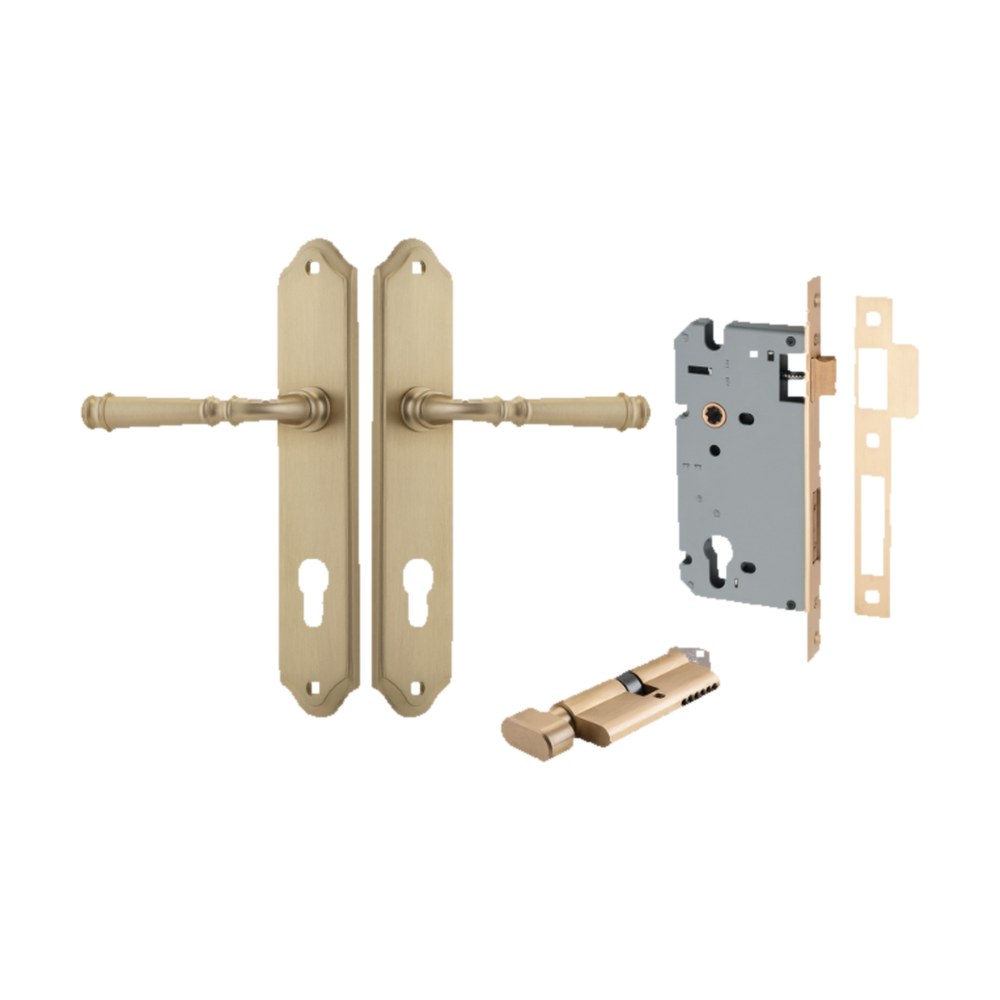 Door Lever Verona Shouldered Euro Brushed Brass CTC85mm H240xW50xP59mm Entrance Kit Mortice Lock Euro Brushed Brass CTC85mm Backset 60mm, Euro Cylinder Key Thumb 6 Pin Brushed Brass L70mm  
 KA1 in Brushed Brass
