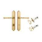 Door Lever Verona Shouldered Privacy Brushed Brass CTC85mm H240xW50xP59mm Inbuilt Privacy Kit Tube Latch Split Cam 'T' Striker Brushed Brass Backset 60mm, Privacy Bolt Round Bolt Brushed Brass Backset 60mm in Brushed Brass