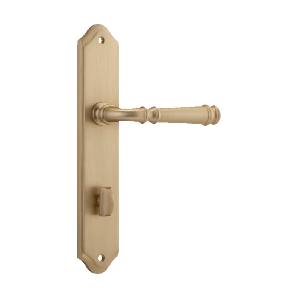 Door Lever Verona Shouldered Privacy Brushed Brass CTC85mm H237xW50xP59mm in Brushed Brass