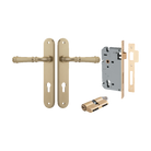 Door Lever Verona Oval Euro Brushed Brass CTC85mm H240xW40xP59mm Entrance Kit Mortice Lock Euro Brushed Brass CTC85mm Backset 60mm, Euro Cylinder Dual Function 5 Pin Brushed Brass L65mm KA1 in Brushed Brass