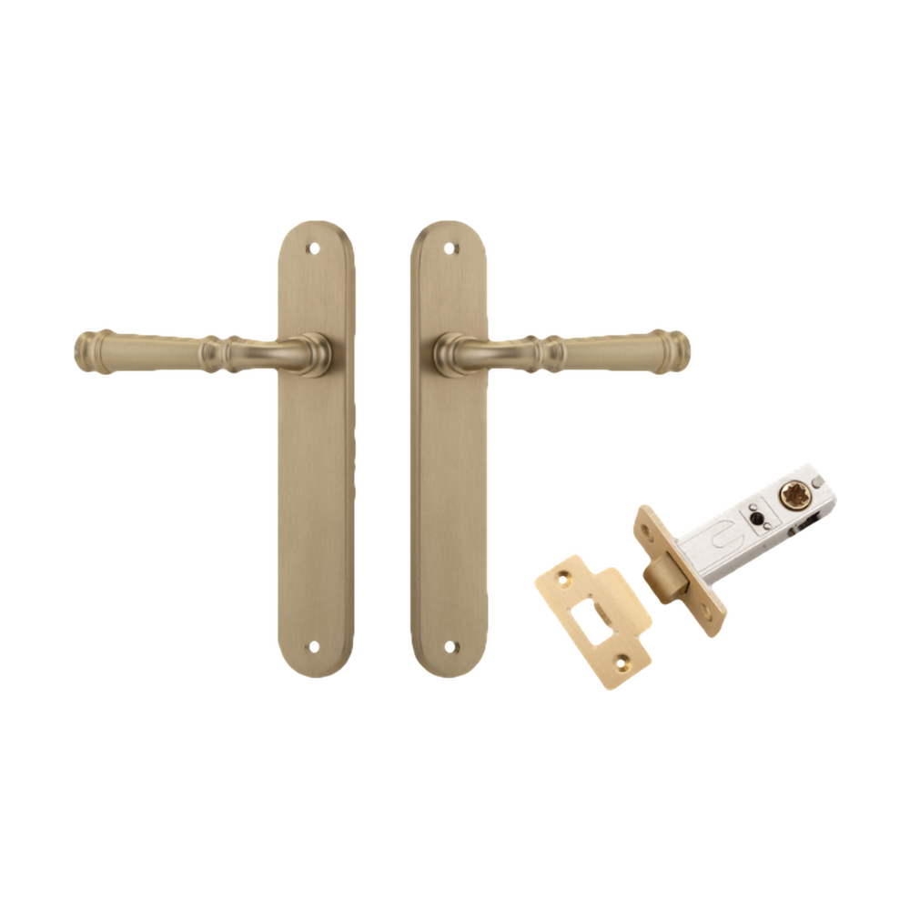 Door Lever Verona Oval Latch Brushed Brass H240xW40xP59mm Passage Kit Tube Latch Split Cam 'T' Striker Brushed Brass Backset 60mm in Brushed Brass