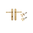 Door Lever Verona Oval Privacy Brushed Brass CTC85mm H240xW40xP59mm Inbuilt Privacy Kit Tube Latch Split Cam 'T' Striker Brushed Brass Backset 60mm, Privacy Bolt Round Bolt Brushed Brass Backset 60mm in Brushed Brass