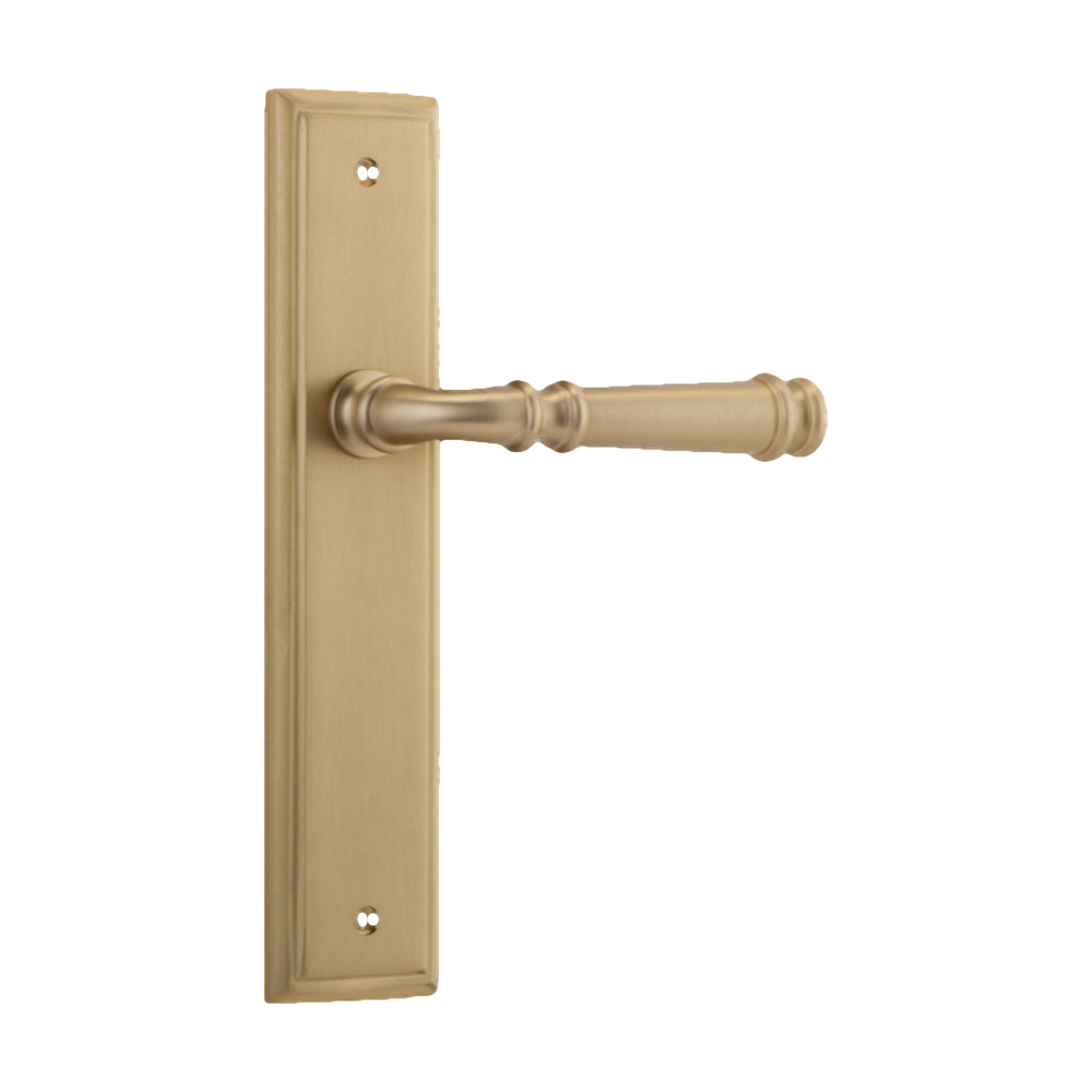 Door Lever Verona Stepped Latch Brushed Brass H237xW50xP59mm in Brushed Brass