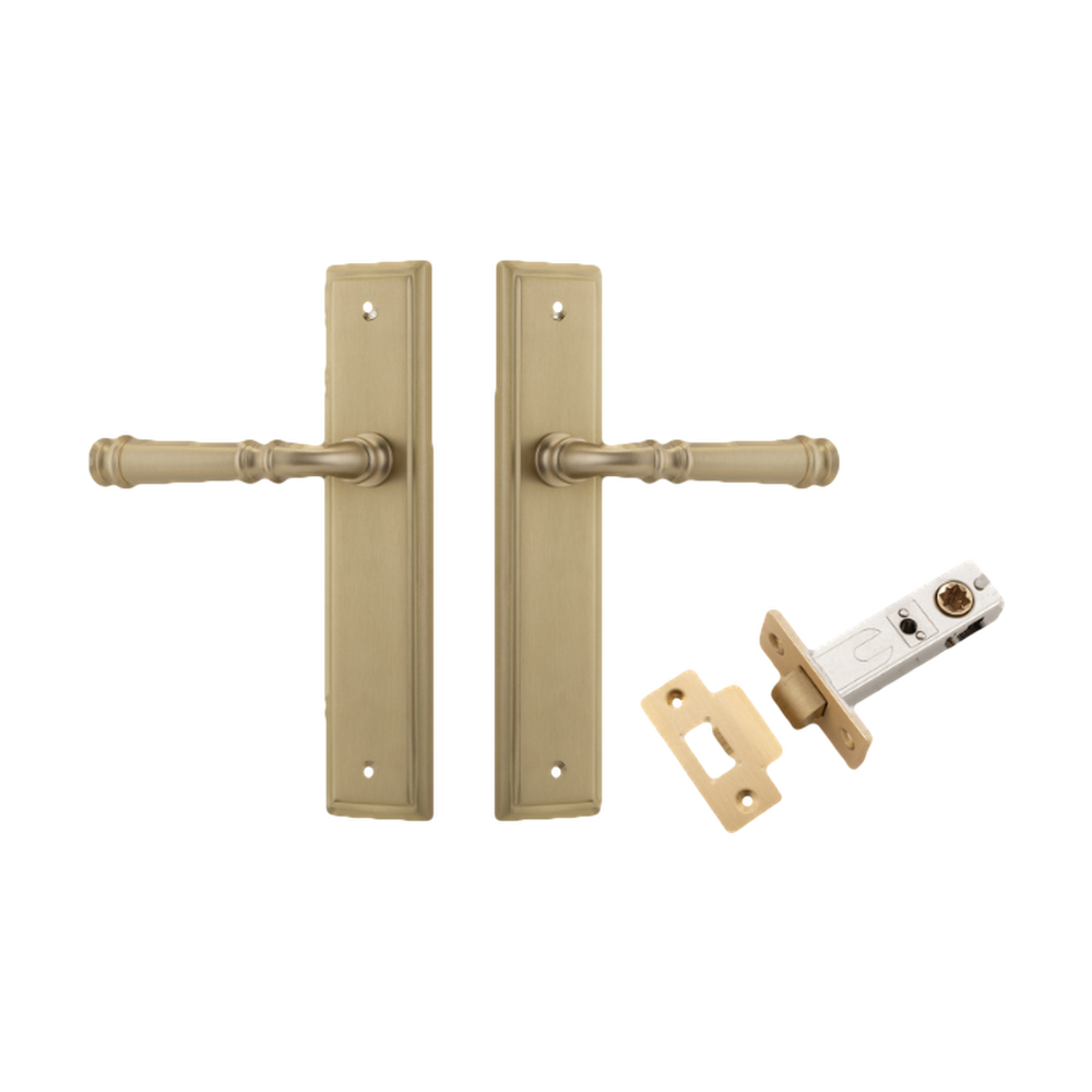 Door Lever Verona Stepped Latch Brushed Brass H240xW50xP59mm Passage Kit Tube Latch Split Cam 'T' Striker Brushed Brass Backset 60mm in Brushed Brass