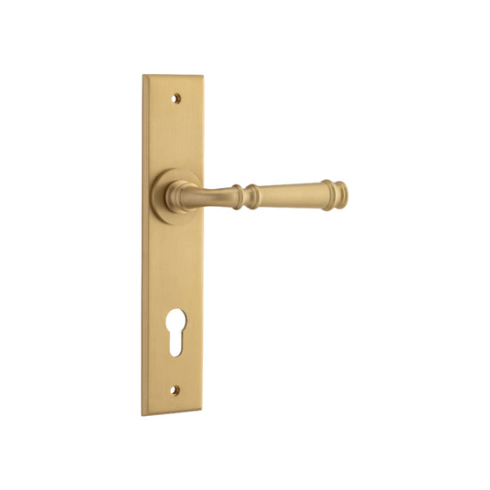 Door Lever Verona Chamfered Euro Brushed Brass CTC85mm H240xW50xP59mm in Satin Brass