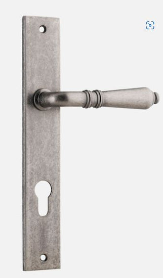 Door Lever Sarlat Rectangular Euro Distressed Nickel CTC85mm H240xW38xP55mm in Distressed Nickel