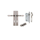 Door Lever Sarlat Rectangular Euro Distressed Nickel CTC85mm H240xW38xP55mm Entrance Kit, Mortice Lock Euro Distressed Nickel CTC85mm Backset 60mm, Euro Cylinder Key Thumb 6 Pin Distressed Nickel L70mm KA1 in Distressed Nickel