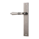 Door Lever Sarlat Rectangular Latch Left Hand Fixed Distressed Nickel L111xP53mm BPH240xW38mm in Distressed Nickel