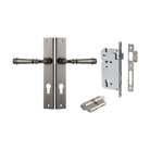 Door Lever Verona Rectangular Euro Distressed Nickel CTC85mm H240xW38xP59mm Entrance Kit, Mortice Lock Euro Distressed Nickel CTC85mm Backset 60mm, Euro Cylinder Dual Function 5 Pin Distressed Nickel L65mm KA1 in Distressed Nickel