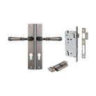 Door Lever Verona Rectangular Euro Distressed Nickel CTC85mm H240xW38xP59mm Entrance Kit, Mortice Lock Euro Distressed Nickel CTC85mm Backset 60mm, Euro Cylinder Key Thumb 6 Pin Distressed Nickel L70mm KA1 in Distressed Nickel