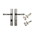 Door Lever Verona Rectangular Privacy Distressed Nickel CTC85mm H240xW38xP59mm Inbuilt Privacy Kit, Tube Latch Split Cam 'T' Striker Distressed Nickel Backset 60mm, Privacy Bolt Round Bolt Distressed Nickel Backset 60mm in Distressed Nickel