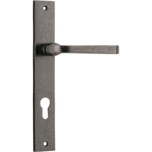 Door Lever Annecy Rectangular Euro Distressed Nickel CTC85mm H237xW50xP65mm in Distressed Nickel