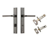 Door Lever Annecy Rectangular Privacy Distressed Nickel CTC85mm H240xW38xP65mm Inbuilt Privacy Kit, Tube Latch Split Cam 'T' Striker Distressed Nickel Backset 60mm, Privacy Bolt Round Bolt Distressed Nickel Backset 60mm in Distressed Nickel