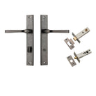 Door Lever Annecy Rectangular Privacy Distressed Nickel CTC85mm H240xW38xP65mm Inbuilt Privacy Kit, Tube Latch Split Cam 'T' Striker Distressed Nickel Backset 60mm, Privacy Bolt Round Bolt Distressed Nickel Backset 60mm in Distressed Nickel
