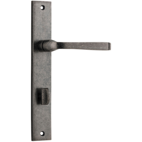 Door Lever Annecy Rectangular Privacy Distressed Nickel CTC85mm H237xW50xP65mm in Distressed Nickel