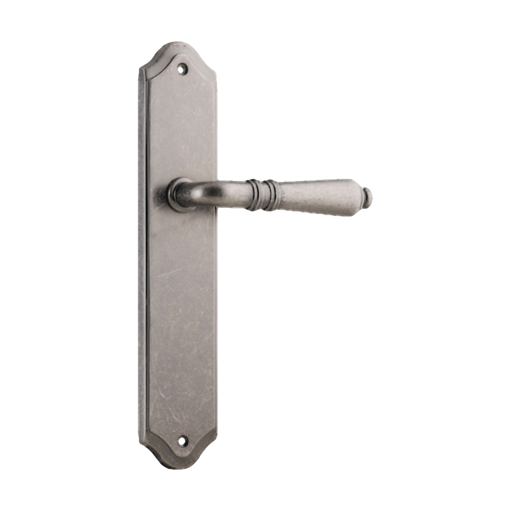 Door Lever Sarlat Shouldered Euro Distressed Nickel CTC85mm H250xW48xP57mm in Distressed Nickel