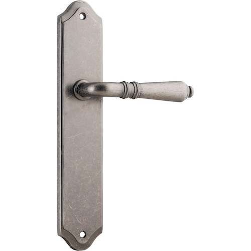 Door Lever Sarlat Shouldered Euro Distressed Nickel CTC85mm H250xW48xP57mm in Distressed Nickel