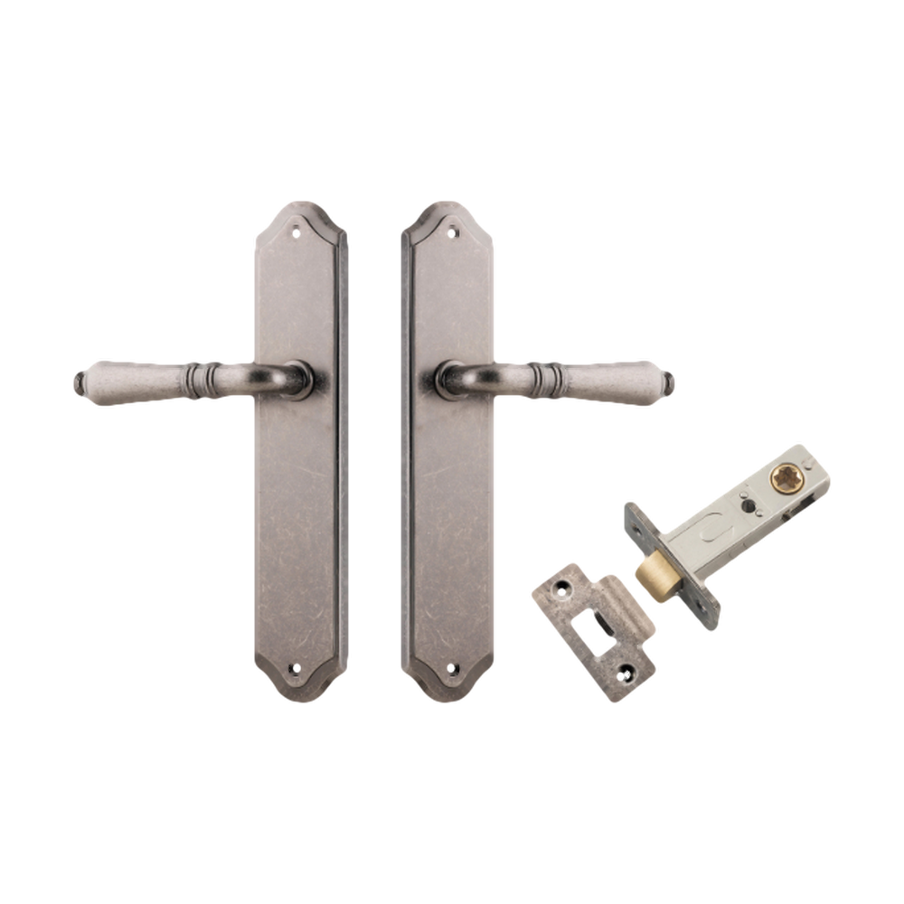 Door Lever Sarlat Shouldered Latch Distressed Nickel H250xW48xP57mm Passage Kit Tube Latch Split Cam 'T' Striker Distressed Nickel Backset 60mm in Distressed Nickel