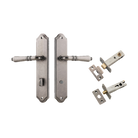 Door Lever Sarlat Shouldered Privacy Distressed Nickel CTC85mm H250xW48xP57mm Privacy Kit Tube Latch Split Cam 'T' Striker Distressed Nickel Backset 60mm, Privacy Bolt Round Bolt Distressed Nickel Backset 60mm in Distressed Nickel