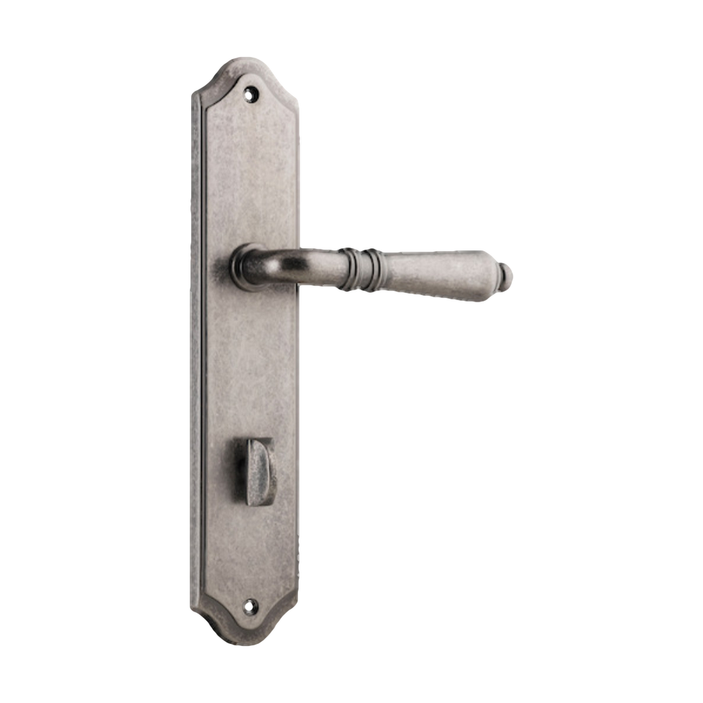 Door Lever Sarlat Shouldered Privacy Distressed Nickel CTC85mm H250xW48xP57mm in Distressed Nickel