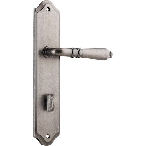 Door Lever Sarlat Shouldered Privacy Distressed Nickel CTC85mm H250xW48xP57mm in Distressed Nickel