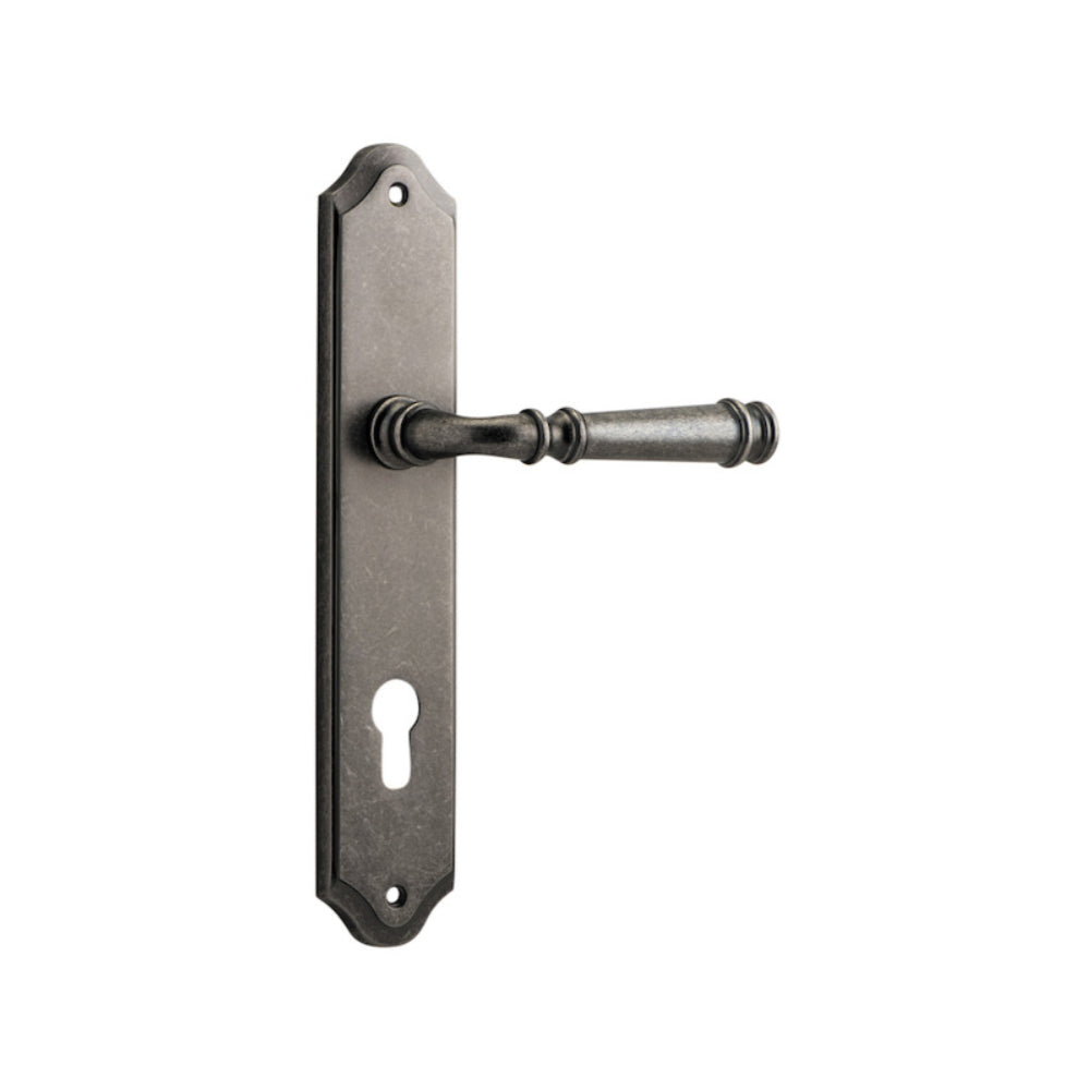 Door Lever Verona Shouldered Euro Distressed Nickel CTC85mm H237xW50xP59mm in Distressed Nickel