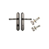 Door Lever Verona Shouldered Privacy Distressed Nickel CTC85mm H240xW50xP59mm Inbuilt Privacy Kit Tube Latch Split Cam 'T' Striker Distressed Nickel Backset 60mm, Privacy Bolt Round Bolt Distressed Nickel Backset 60mm in Distressed Nickel