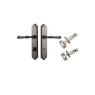 Door Lever Verona Shouldered Privacy Distressed Nickel CTC85mm H240xW50xP59mm Inbuilt Privacy Kit Tube Latch Split Cam 'T' Striker Distressed Nickel Backset 60mm, Privacy Bolt Round Bolt Distressed Nickel Backset 60mm in Distressed Nickel