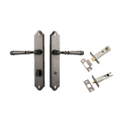 Door Lever Verona Shouldered Privacy Distressed Nickel CTC85mm H240xW50xP59mm Inbuilt Privacy Kit Tube Latch Split Cam 'T' Striker Distressed Nickel Backset 60mm, Privacy Bolt Round Bolt Distressed Nickel Backset 60mm in Distressed Nickel