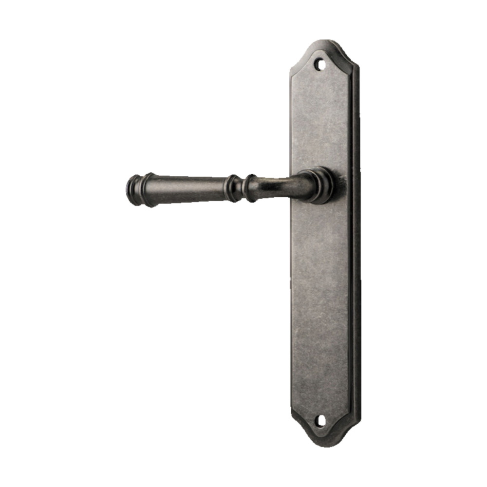 Door Lever Verona Shouldered Latch Left Hand Fixed Distressed Nickel L122xP58mm BPH250xW48mm in Distressed Nickel