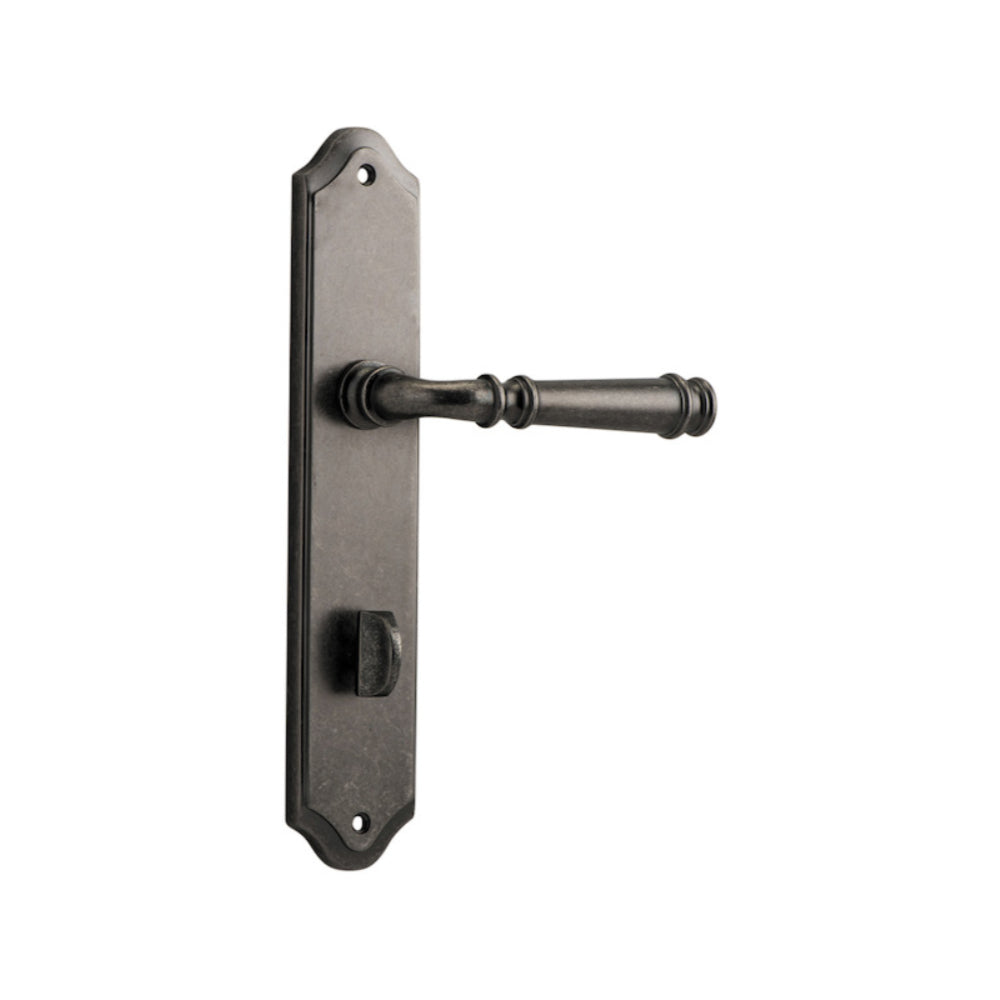 Door Lever Verona Shouldered Privacy Distressed Nickel CTC85mm H237xW50xP59mm in Distressed Nickel