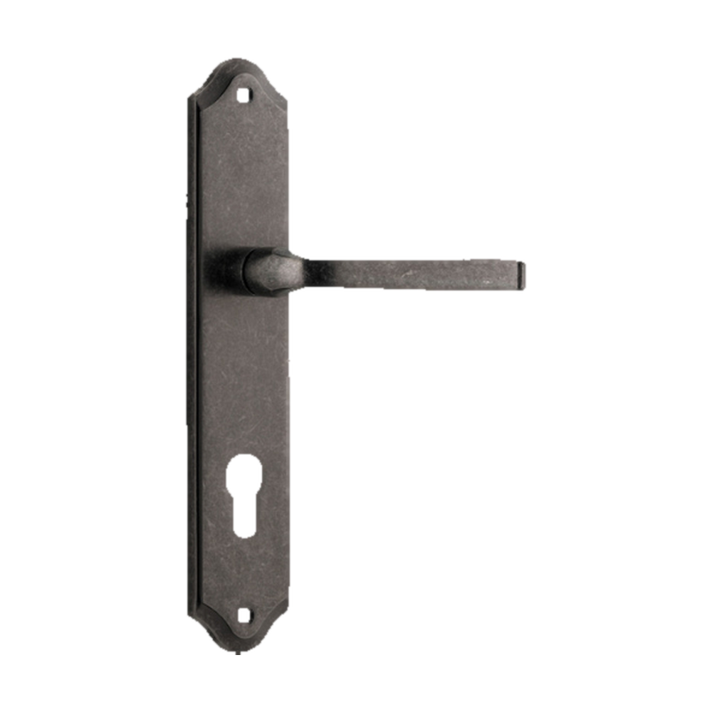 Door Lever Annecy Shouldered Euro Distressed Nickel CTC85mm H237xW50xP65mm in Distressed Nickel