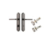 Door Lever Annecy Shouldered Privacy Distressed Nickel CTC85mm H240xW50xP65mm Inbuilt Privacy Kit Tube Latch Split Cam 'T' Striker Distressed Nickel Backset 60mm, Privacy Bolt Round Bolt Distressed Nickel Backset 60mm in Distressed Nickel