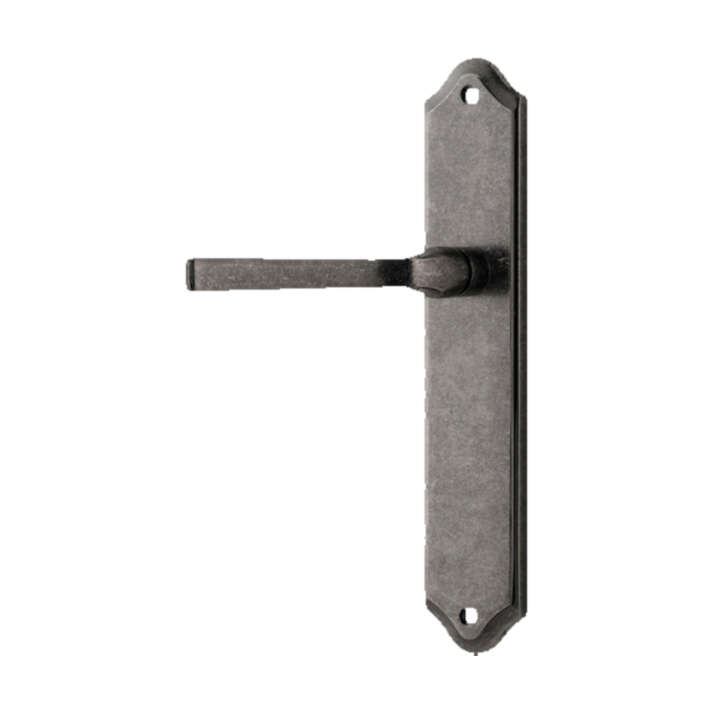 Door Lever Annecy Shouldered Latch Left Hand Fixed Distressed Nickel L117xP65mm BPH250xW48mm in Distressed Nickel