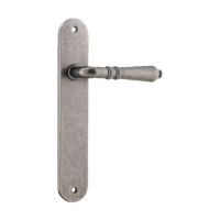 Door Lever Sarlat Oval Euro Distressed Nickel CTC85mm H230xW40xP55mm in Distressed Nickel