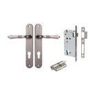 Door Lever Sarlat Oval Euro Distressed Nickel CTC85mm H240xW40xP55mm Entrance Kit Mortice Lock Euro Distressed Nickel CTC85mm Backset 60mm, Euro Cylinder Dual Function 5 Pin Distressed Nickel L65mm KA1 in Distressed Nickel