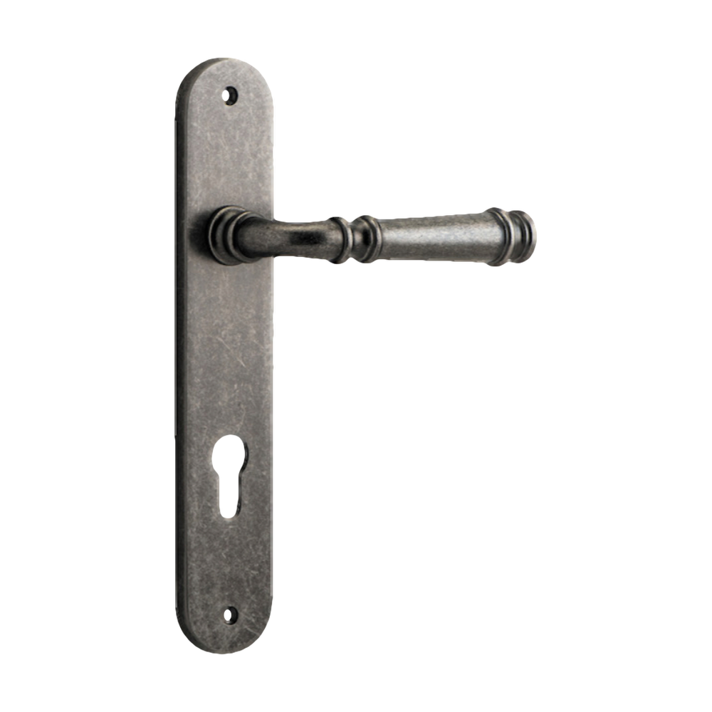 Door Lever Verona Oval Euro Distressed Nickel CTC85mm H237xW50xP59mm in Distressed Nickel