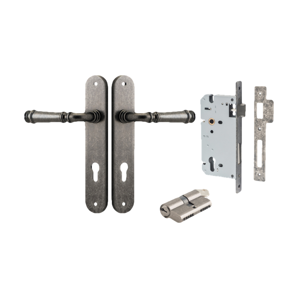 Door Lever Verona Oval Euro Distressed Nickel CTC85mm H240xW40xP59mm Entrance Kit Mortice Lock Euro Distressed Nickel CTC85mm Backset 60mm, Euro Cylinder Dual Function 5 Pin Distressed Nickel L65mm KA1 in Distressed Nickel