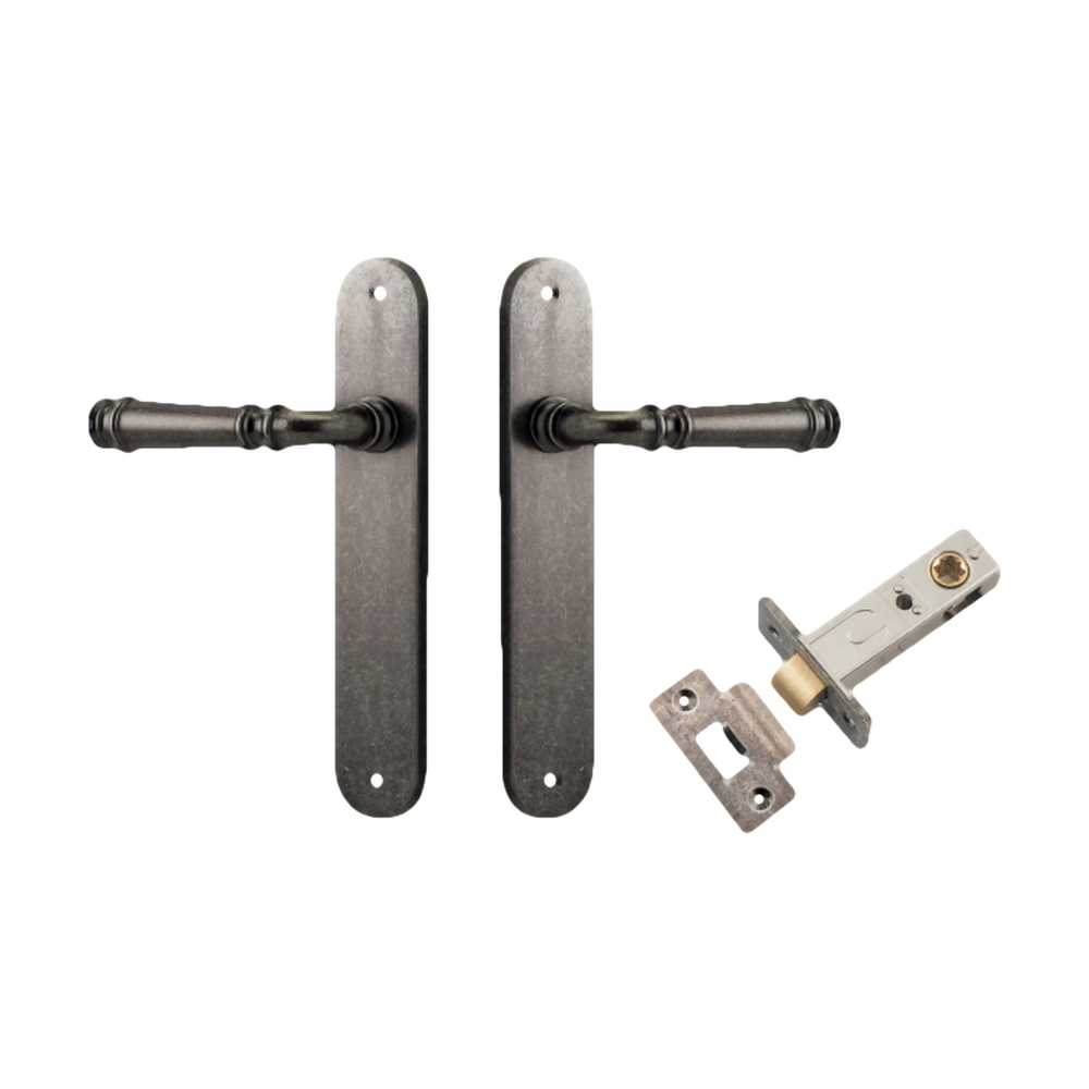 Door Lever Verona Oval Latch Distressed Nickel H240xW40xP59mm Passage Kit Tube Latch Split Cam 'T' Striker Distressed Nickel Backset 60mm in Distressed Nickel