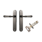 Door Lever Verona Oval Latch Distressed Nickel H240xW40xP59mm Passage Kit Tube Latch Split Cam 'T' Striker Distressed Nickel Backset 60mm in Distressed Nickel