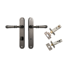 Door Lever Verona Oval Privacy Distressed Nickel CTC85mm H240xW40xP59mm Inbuilt Privacy Kit Tube Latch Split Cam 'T' Striker Distressed Nickel Backset 60mm, Privacy Bolt Round Bolt Distressed Nickel Backset 60mm in Distressed Nickel