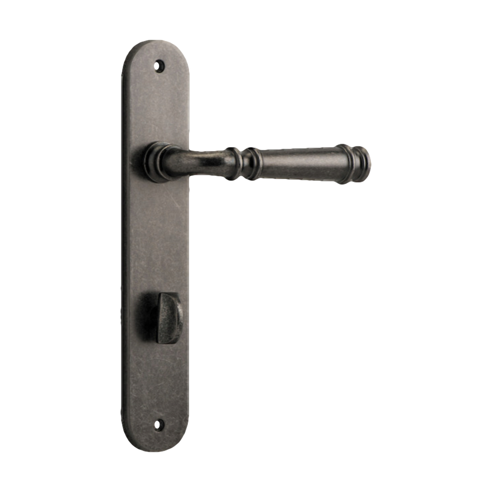 Door Lever Verona Oval Privacy Distressed Nickel CTC85mm H237xW50xP59mm in Distressed Nickel