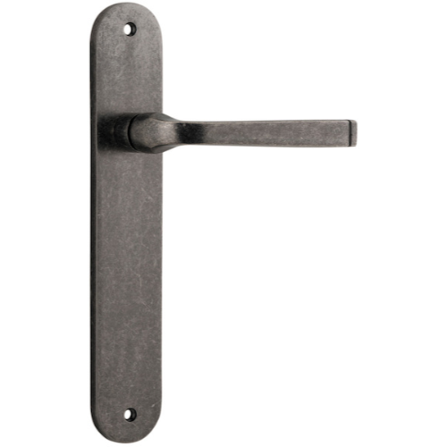 Door Lever Annecy Oval Latch Distressed Nickel H230xW40xP62mm in Distressed Nickel