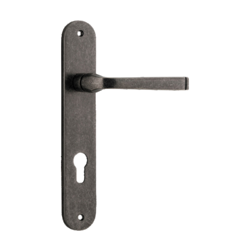 Door Lever Annecy Oval Euro Distressed Nickel CTC85mm H230xW40xP62mm in Distressed Nickel