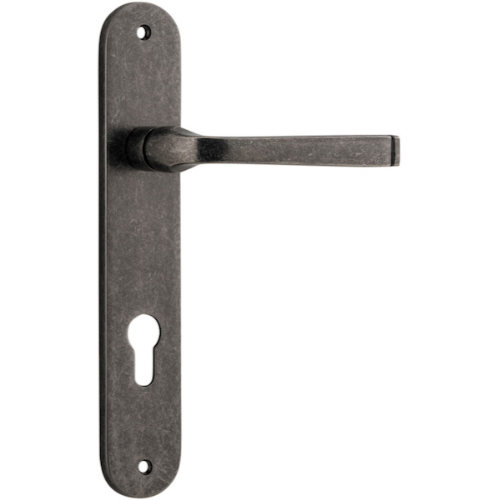 Door Lever Annecy Oval Euro Distressed Nickel CTC85mm H230xW40xP62mm in Distressed Nickel