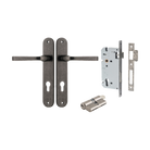 Door Lever Annecy Oval Euro Distressed Nickel CTC85mm H240xW40xP62mm Entrance Kit Mortice Lock Euro Distressed Nickel CTC85mm Backset 60mm, Euro Cylinder Dual Function 5 Pin Distressed Nickel L65mm KA1 in Distressed Nickel