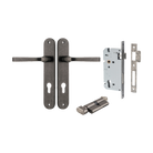 Door Lever Annecy Oval Euro Distressed Nickel CTC85mm H240xW40xP62mm Entrance Kit Mortice Lock Euro Distressed Nickel CTC85mm Backset 60mm, Euro Cylinder Key Thumb 6 Pin Distressed Nickel L70mm KA1 in Distressed Nickel