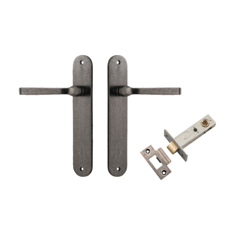 Door Lever Annecy Oval Latch Matt Black H240xW40xP62mm Passage Kit Tube Latch Split Cam 'T' Striker Matt Black Backset 60mm in Matt Black