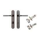 Door Lever Annecy Oval Privacy Distressed Nickel CTC85mm H240xW40xP62mm Inbuilt Privacy Kit Tube Latch Split Cam 'T' Striker Distressed Nickel Backset 60mm, Privacy Bolt Round Bolt Distressed Nickel Backset 60mm in Distressed Nickel