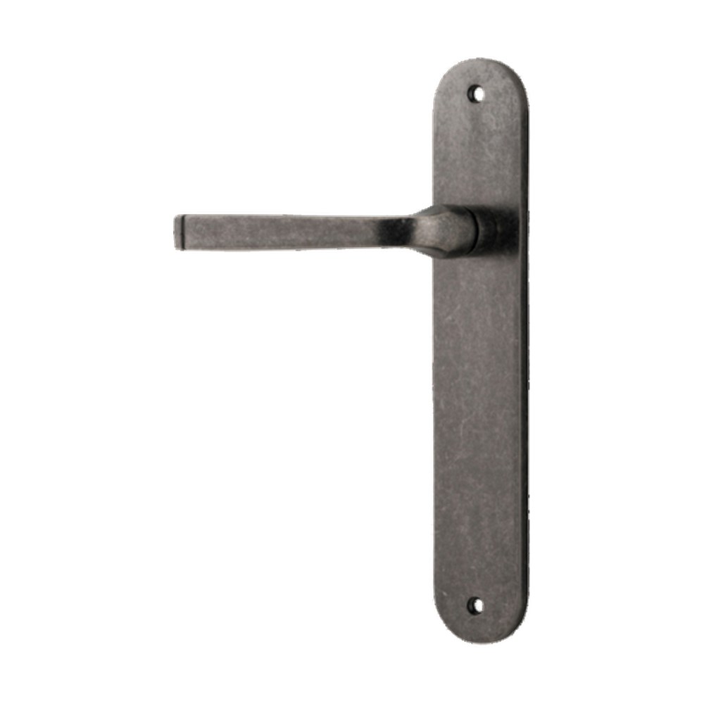 Door Lever Annecy Oval Latch Left Hand Fixed Distressed Nickel L117xP63mm BPH240xW40mm in Distressed Nickel